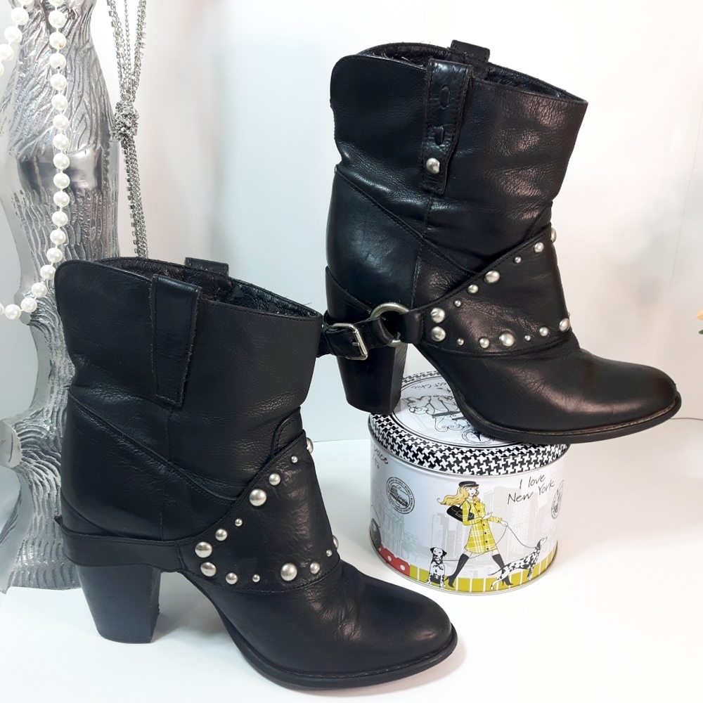 Vintage Brownsđ„Ankle Studded Leather Western Boho Booties - Picture 5 of 14